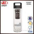 EG507 New product 450ml double wall bulb bottom glass water bottle with plastic lid